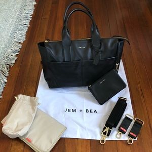 Jem + Bea Jemima, black leather diaper/baby bag